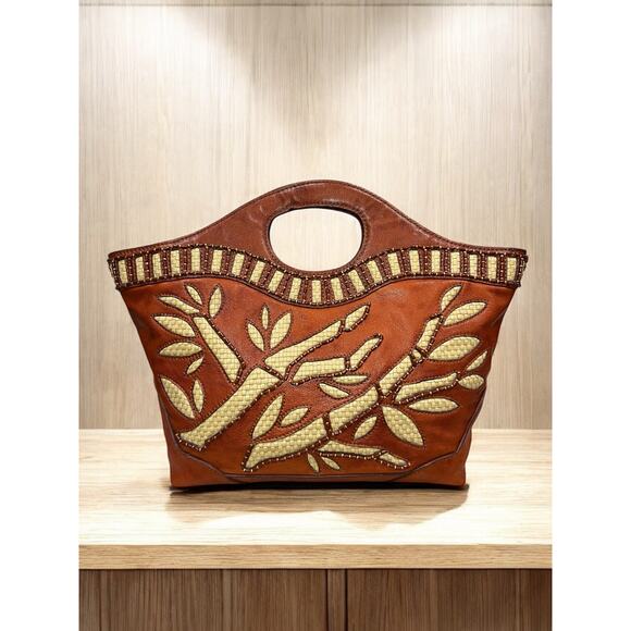 Y2K Isabella Fiore Large Leather Beaded Applique Handbag - Picture 1 of 10